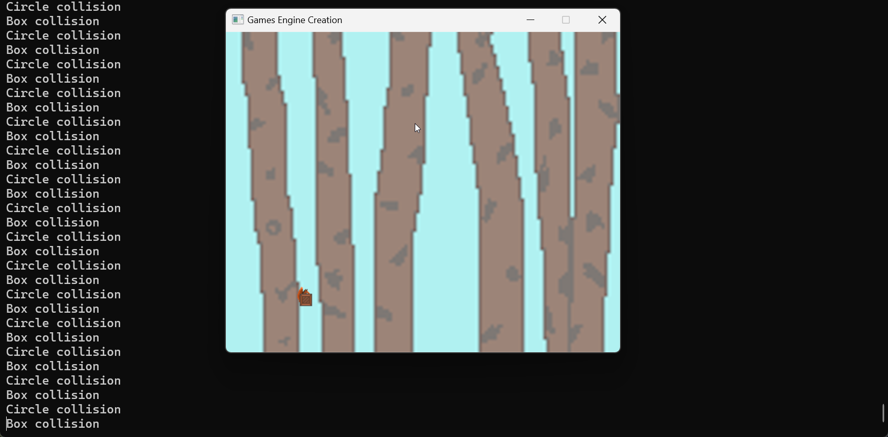 Console showing working collisions